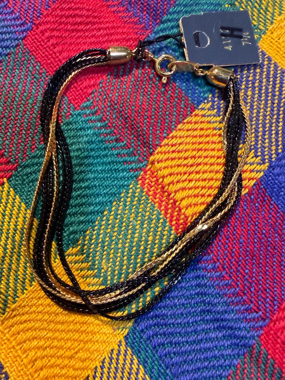 Vintage Trifari Elegant Black & Gold Multi-Strand Bracelet